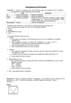 tipo descrição ra - string de 5 posições Registro
